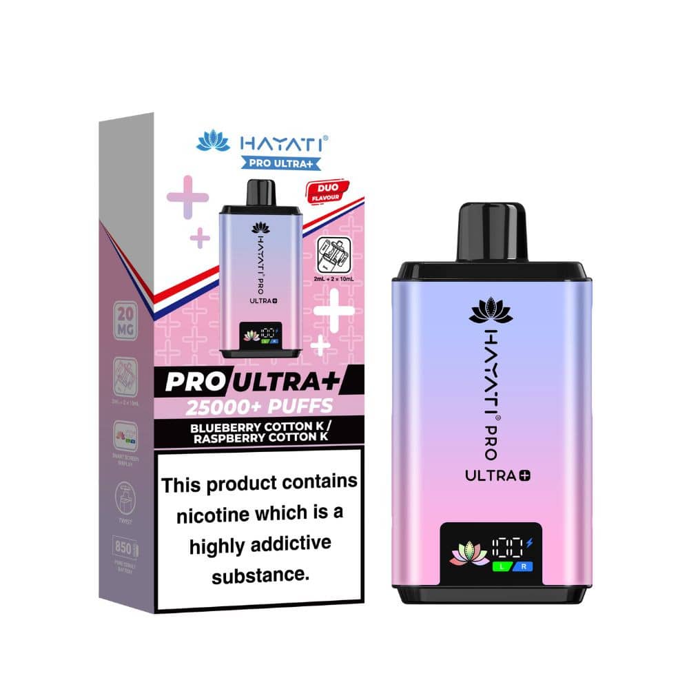 Hayati Pro Ultra Plus 25k Prefilled Vape Kit Blueberry Cotton K/ Raspberry Cotton K