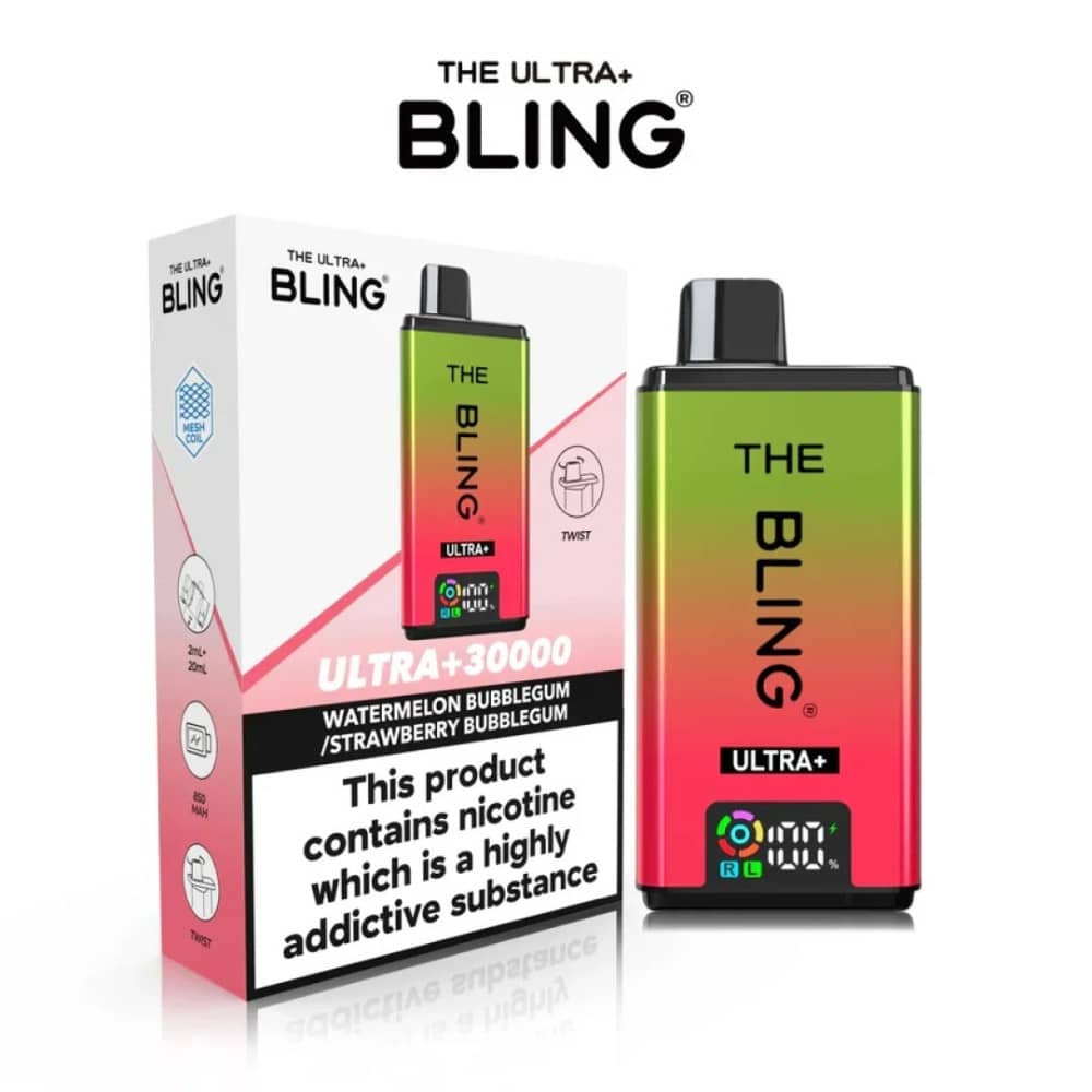 The Crystal Bling Ultra Plus 30K Prefilled Vape Kit Watermelon Bubblegum / Strawberry Bubblegum