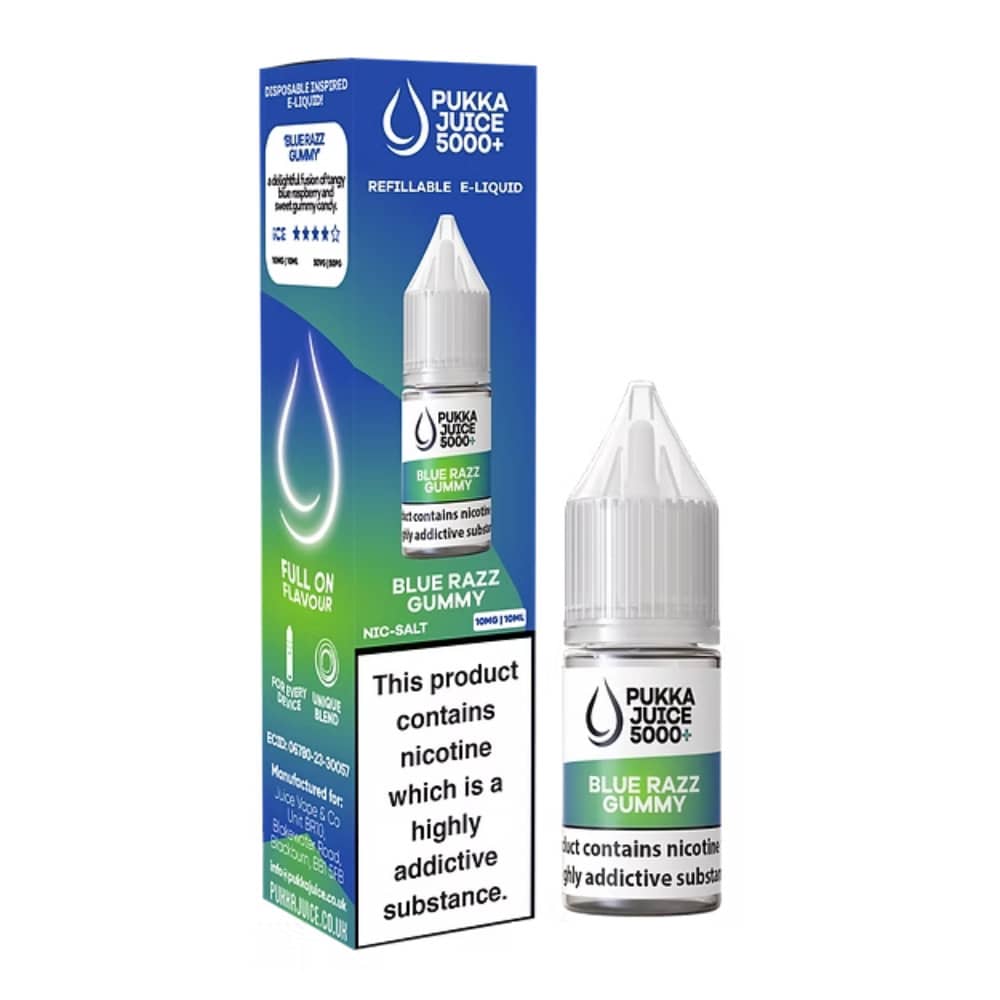 Pukka Juice 5000+ Nic Salts e liquids 10ml Blue Razz Gummy 10mg