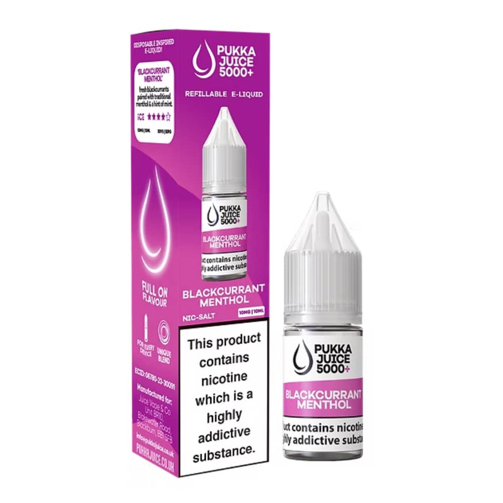Pukka Juice 5000+ Nic Salts e liquids 10ml Blackcurrant Menthol 20mg