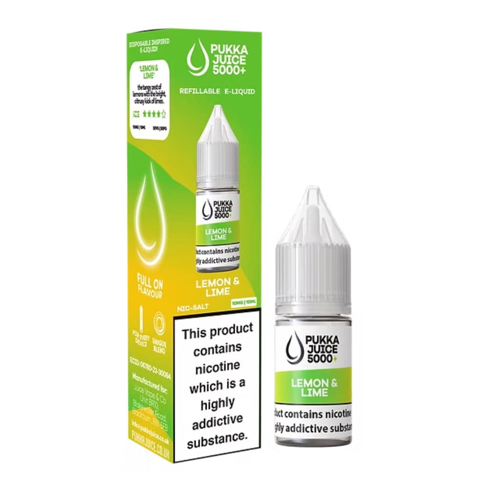 Pukka Juice 5000+ Nic Salts e liquids 10ml Lemon Lime 20mg