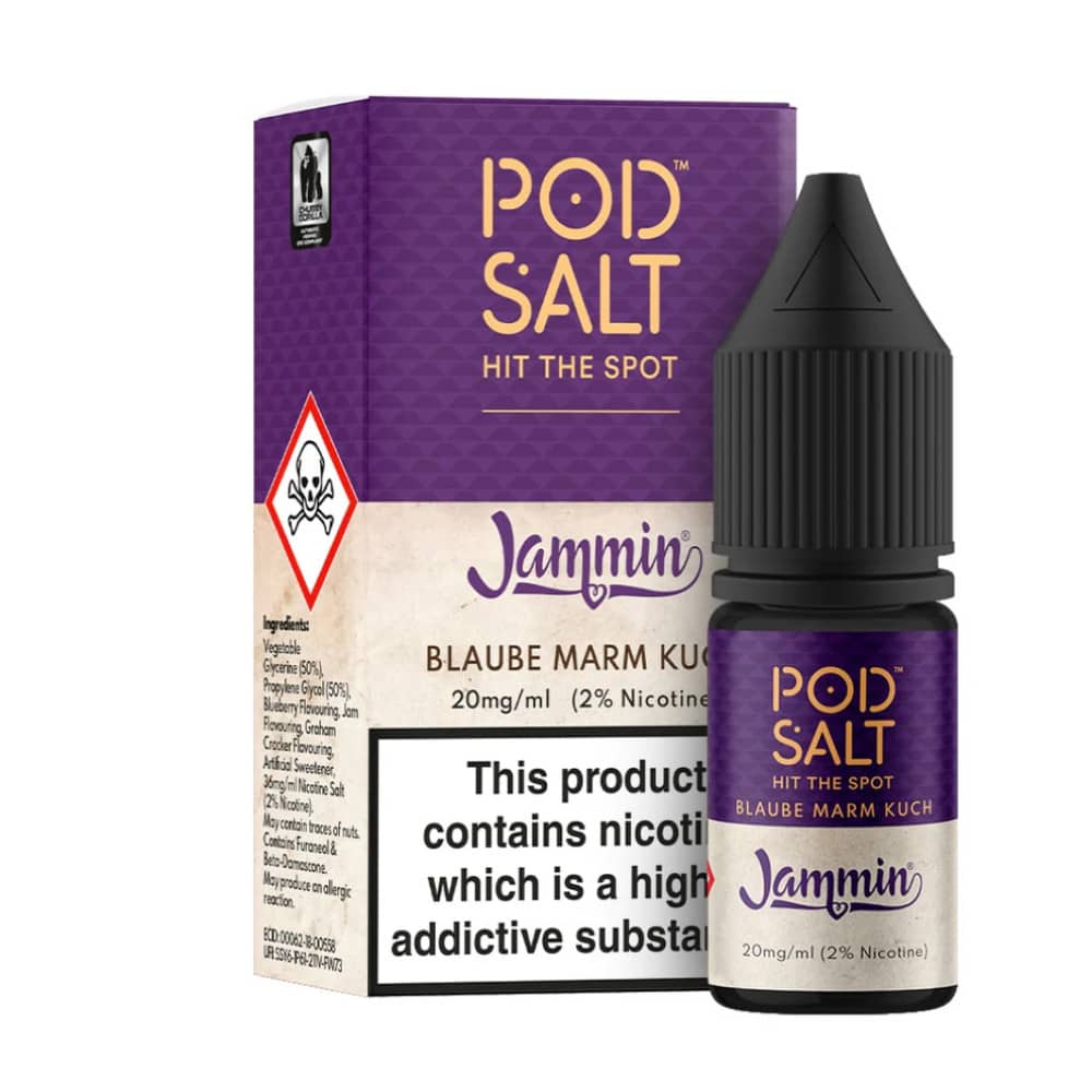 Pod Salt Fusions Nic Salts e liquids 10ml Jammin - Blueberry Jam Tart 20mg