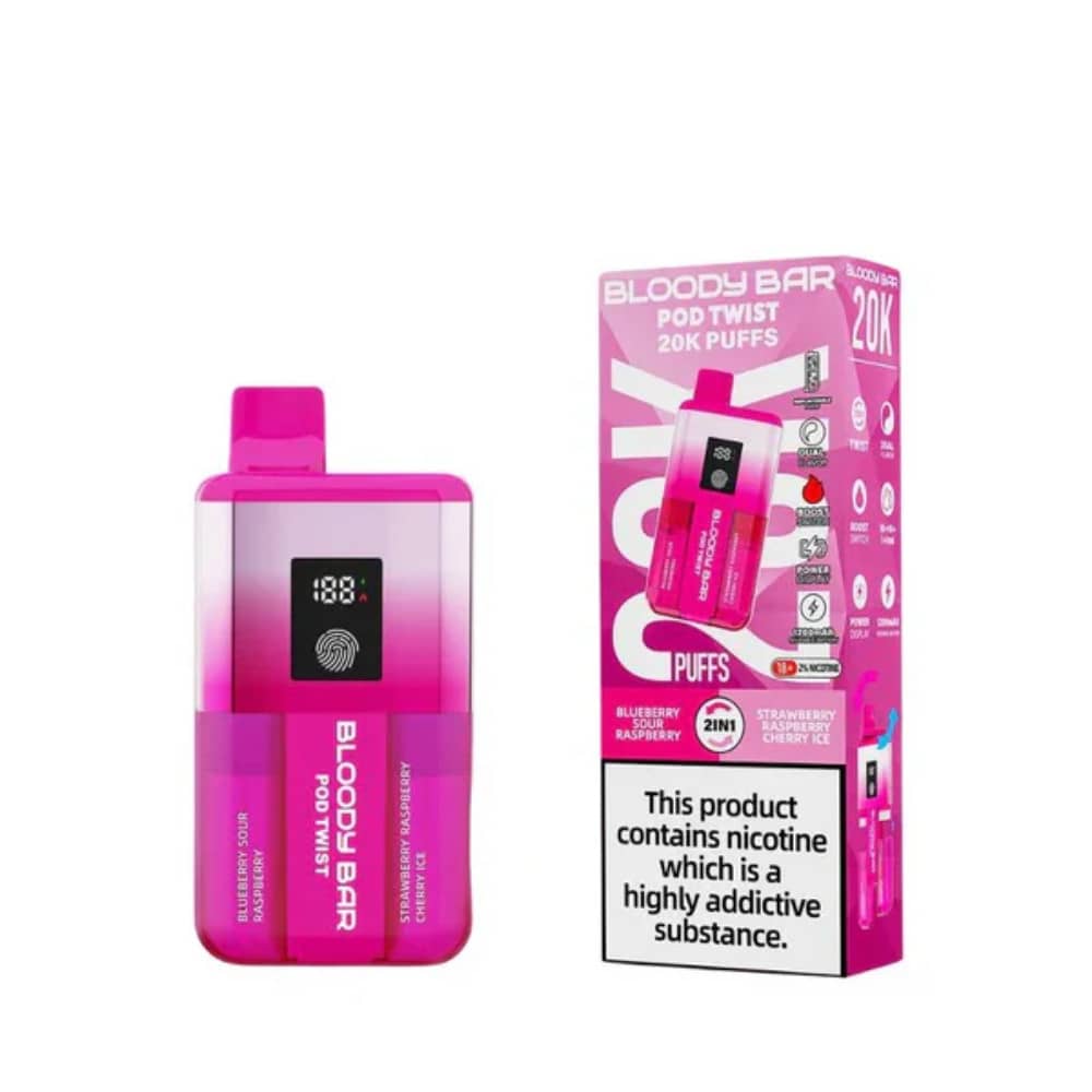 Bloody Bar Twist 20k Prefilled Pod Vape Kit Blueberry Sour Raspberry / Strawberry Raspberry Cherry Ice