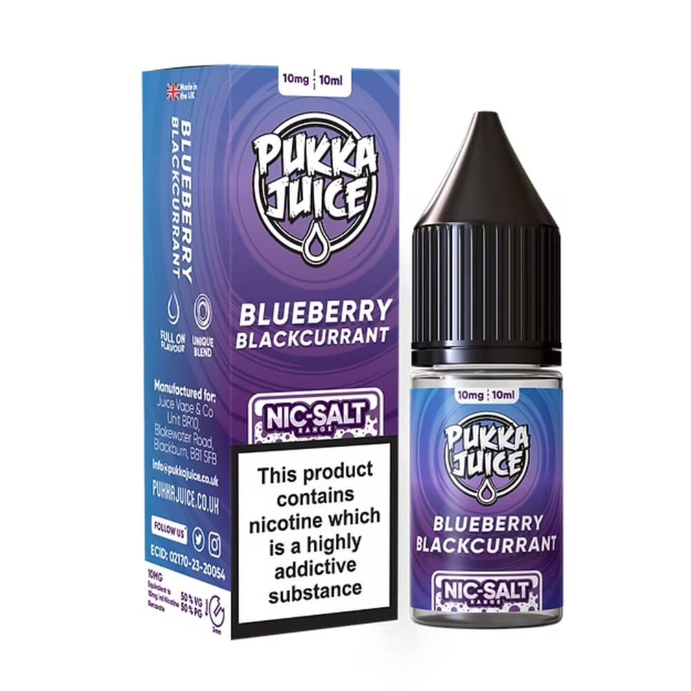 Pukka Juice Nic Salts e liquids 10ml Blueberry Blackcurrant 20mg