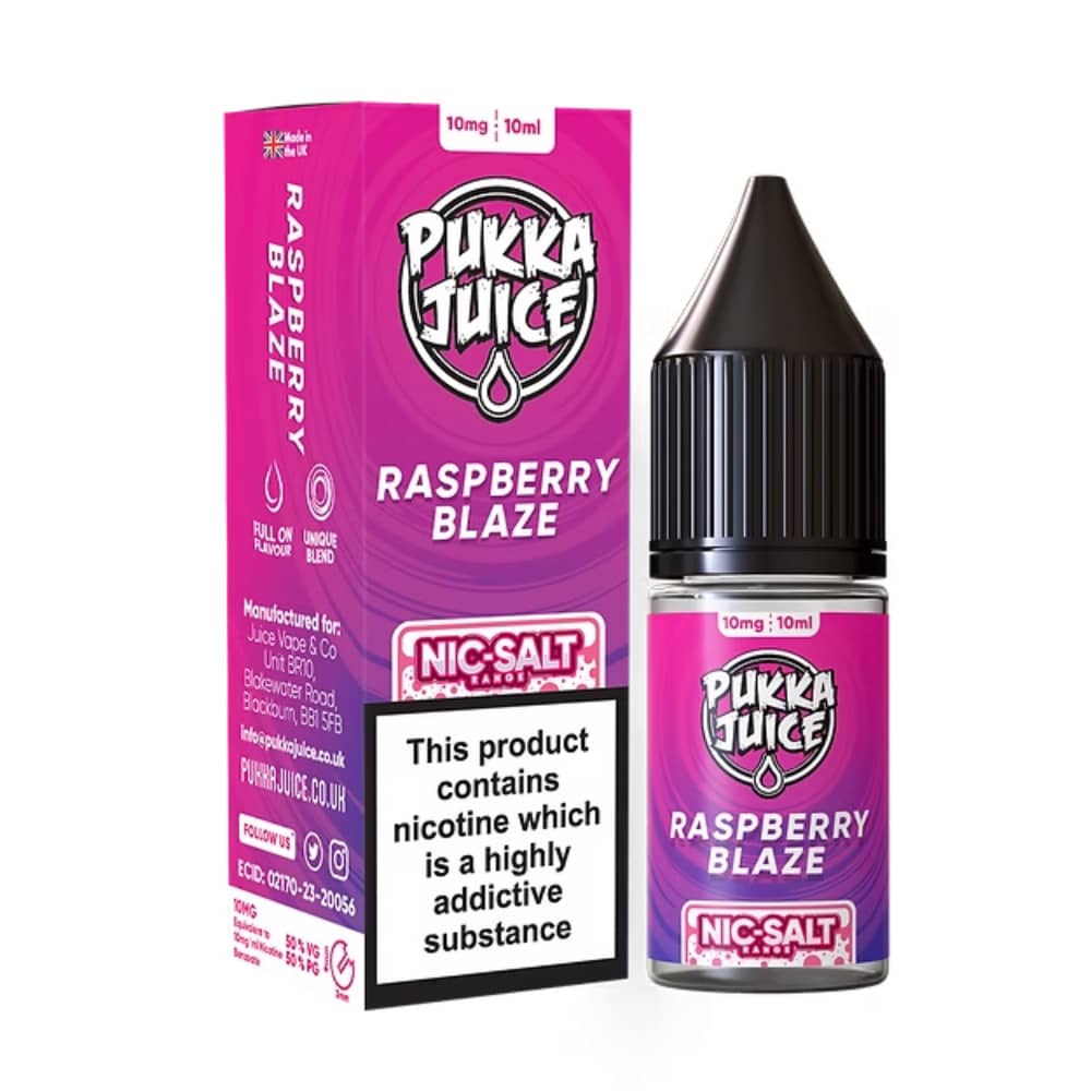 Pukka Juice Nic Salts e liquids 10ml Raspberry Blaze 20mg